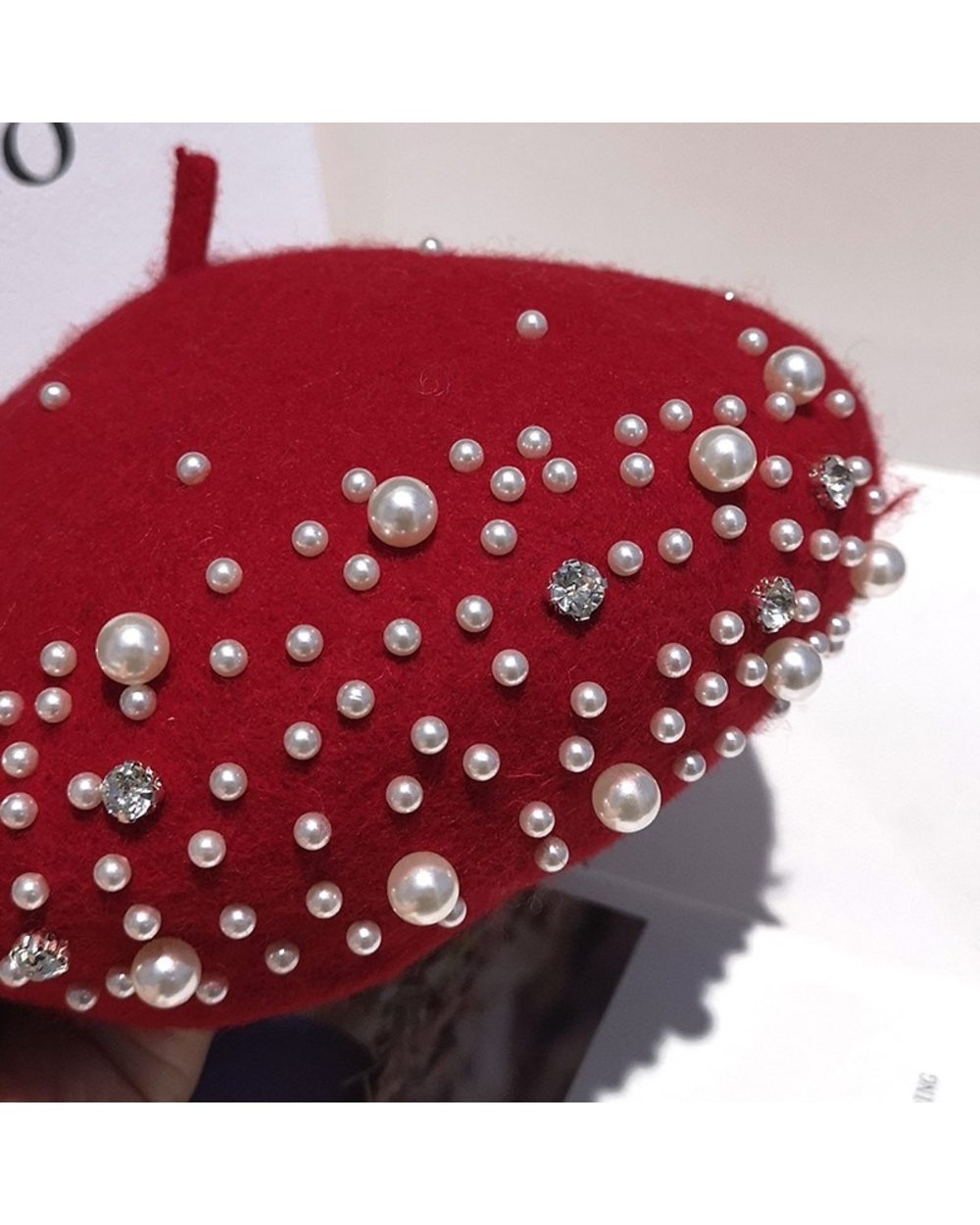2021 Winter Wool Beret With Rhinestone Pearls Beads Female Elegant Cap Autumn Spring Hat Women Solid Color French Style front-4
