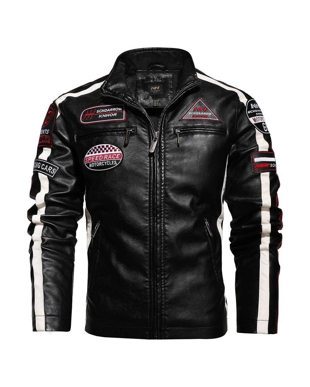 Jacket Men Fashion New Biker Leather Jacket Male Embroidery front-3