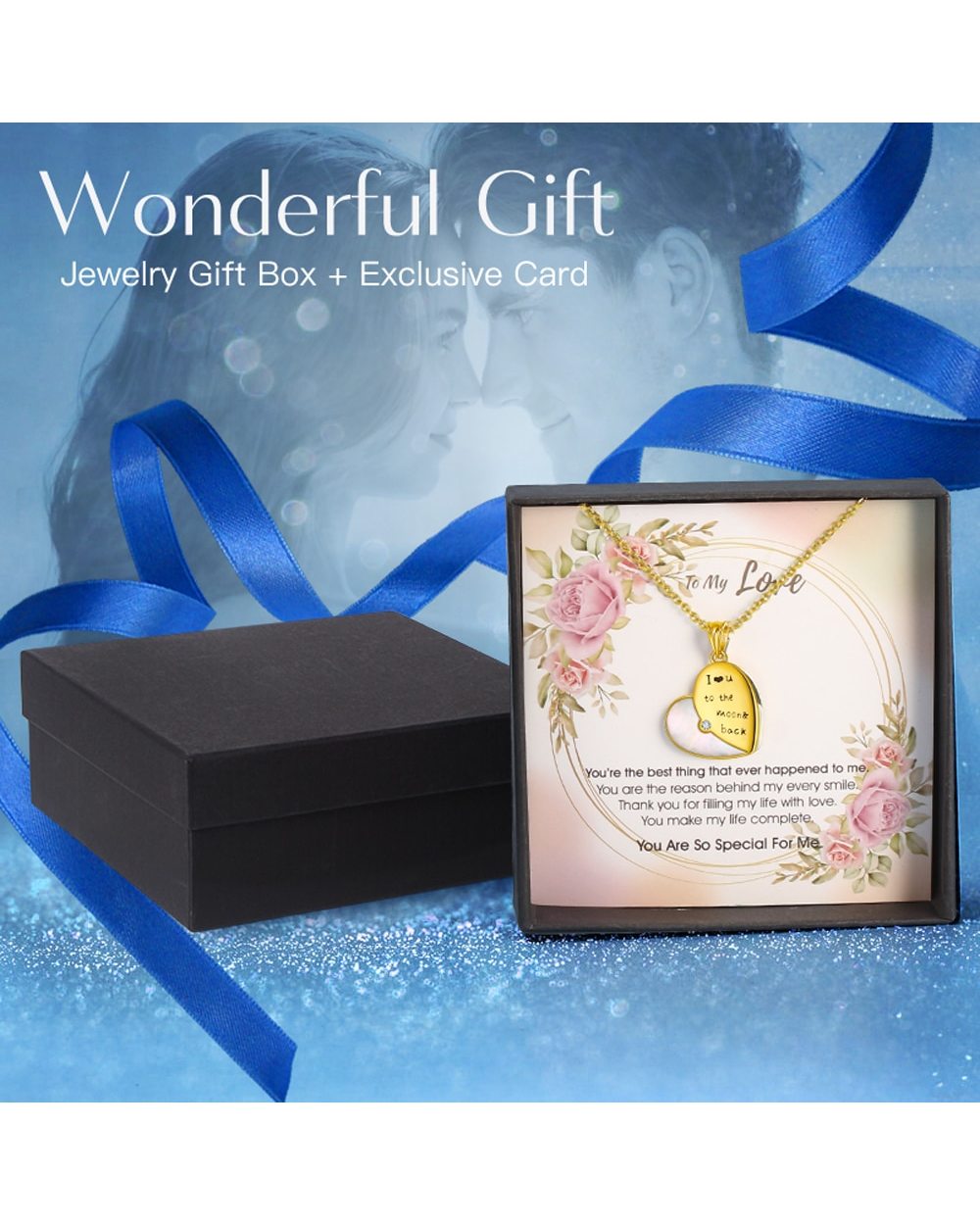 To My Mommy Gift Double Heart Necklace with Shaking Stone Love Jewelry for Mom front-5