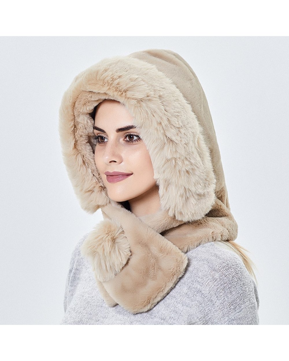 Winter Warm Fur Hat With Earflaps Women Thicken Cap Hooded Lady Outdoor Windproof Soft Fluffy Beanies For Women Russian front-2