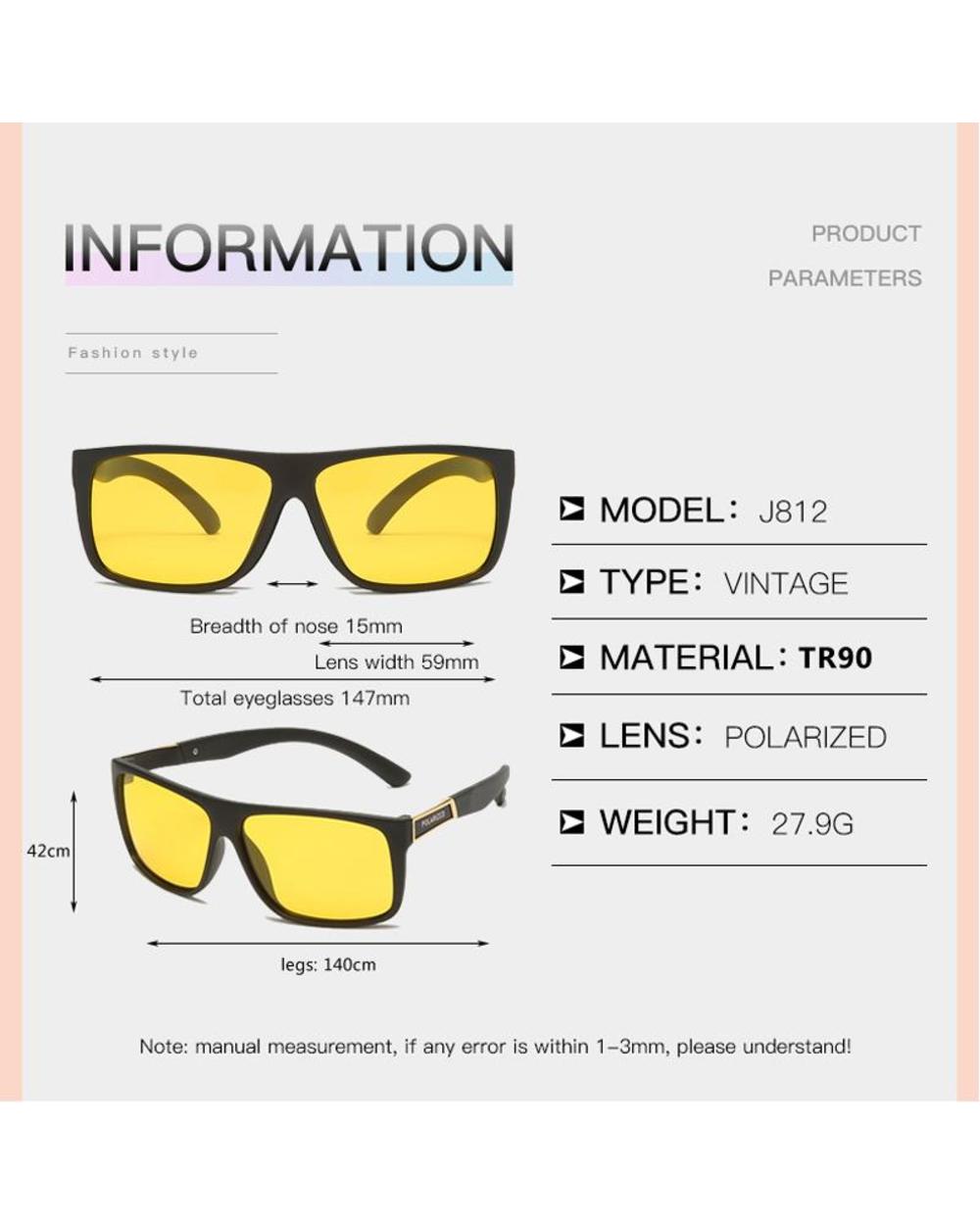 Longkeeper Unisex Night Vision Driver Goggles Car Driving Sunglasses Yellow Lens Anti-Glare Uv Protection Sun Glasses O front-5