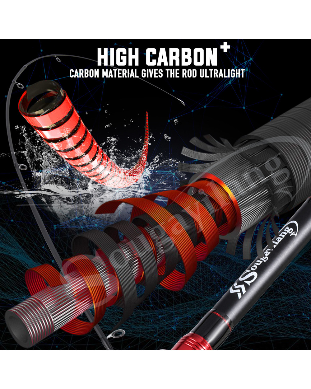 Sougayilang Fishing Rod Carbon Fiber 1.98M Carp Rods For Fishing Ultra Light Casting Rod And Pike Spinning Max Drag 10K front-4