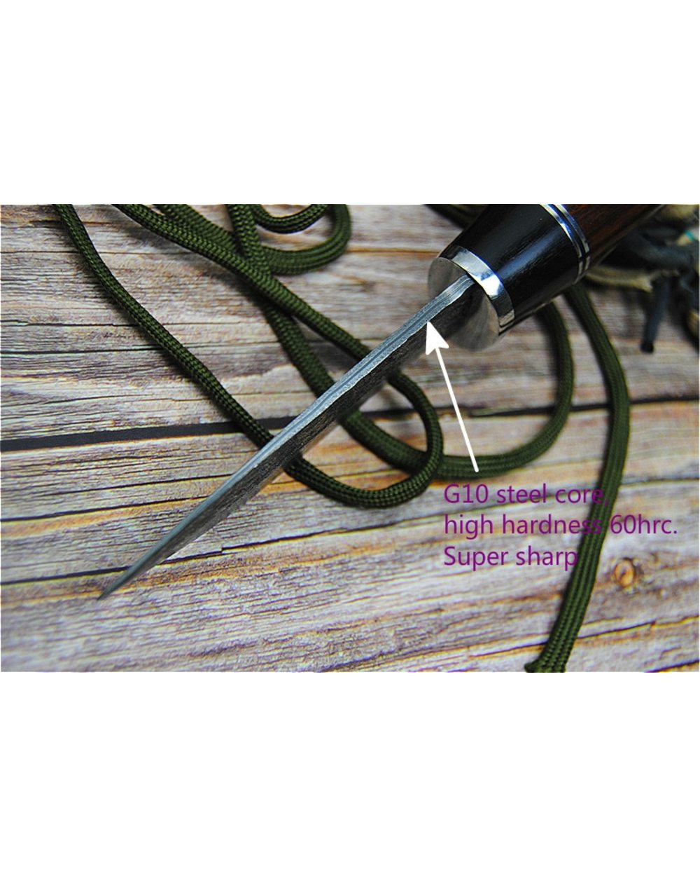 Damascus hunting knife tactics straight knife outdoor camping Damascus knife ebony handle straight knife front-5