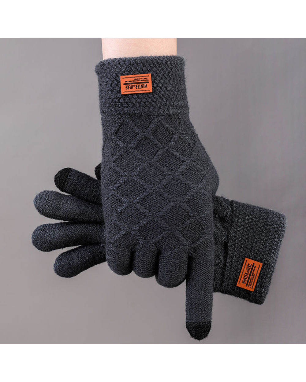 Autumn Winter Men Knitted Gloves Touch Screen High Quality Wool Solid Color Gloves Men Mitten front-1