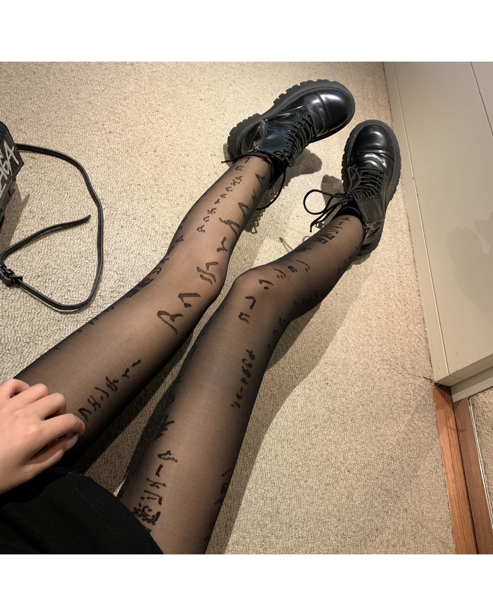 KASURE Sexy Japanese Letter Pantyhose Stockings Tights Mesh FishNet Tattoo Patterned Tights front-0