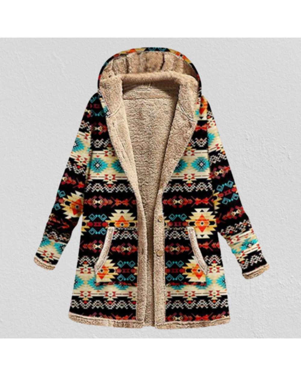 Coat Ethnic Style Single Breasted Warm Hooded Jacket for Autumn Winter Loose Vintage Thick Hooded Outwear Woman VG06 front-3