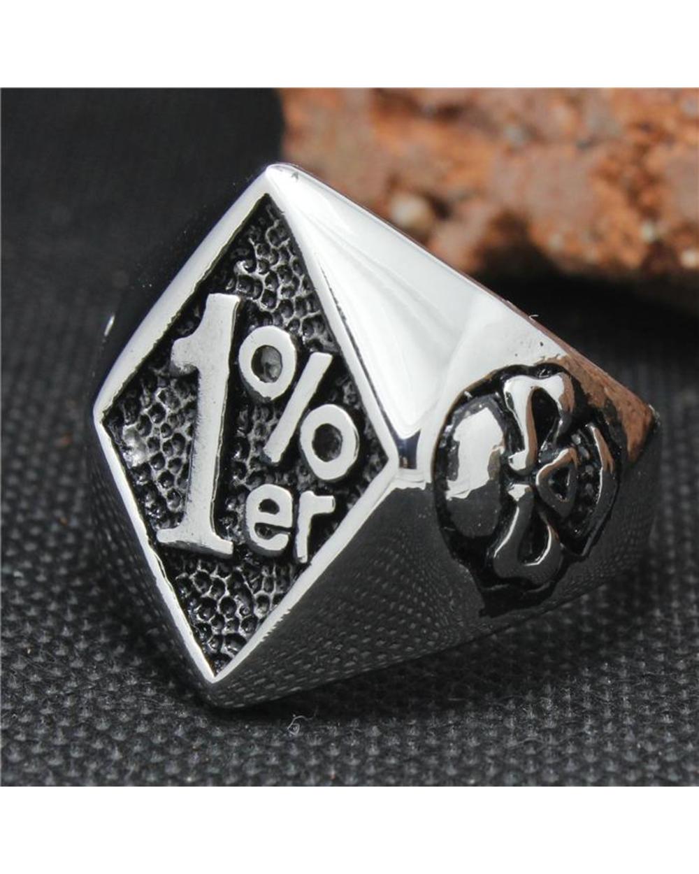Cool 316L Stainless Steel Biker 1% er Skull Ring Biker front-3