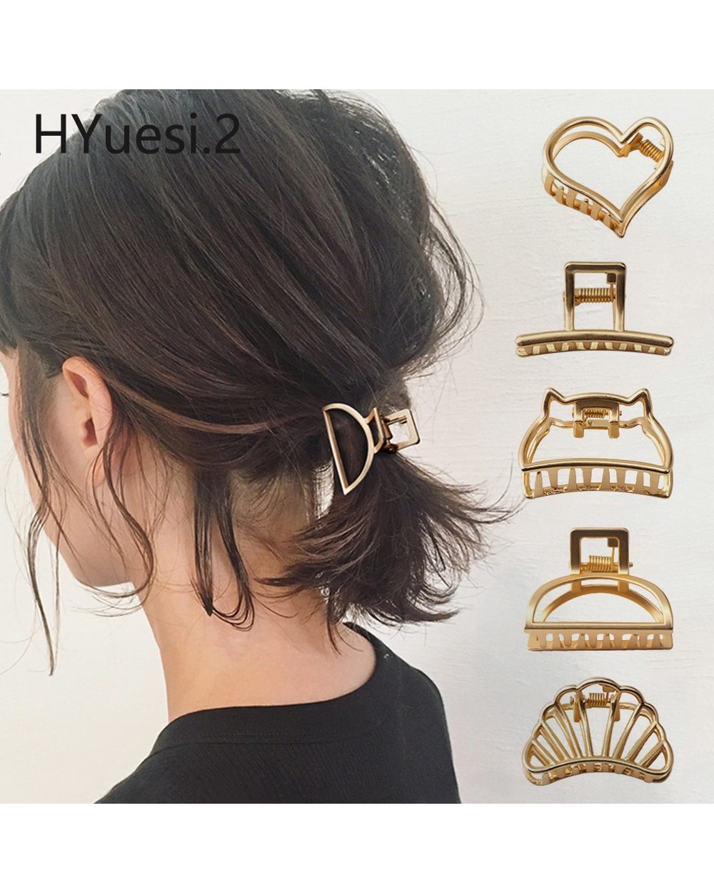 Fashion Hollow Heart Metal Hair Claw Clips Simple Non Slip Mini Gold Geometric Bangs Barrettes Hair Jaws For Women Girl front-0