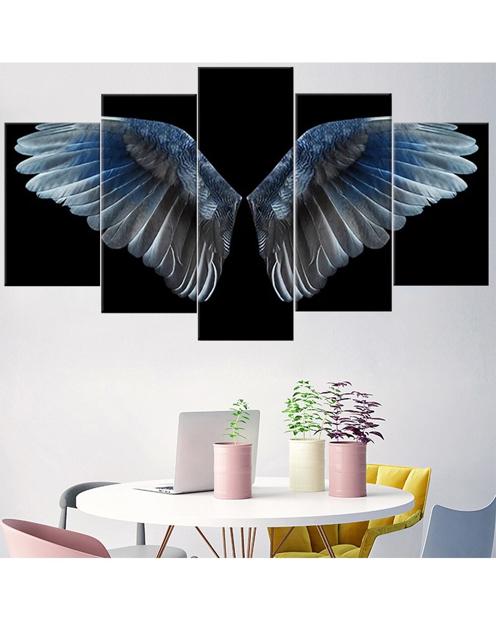 Abstract Black Wings Picture Print Abstract 5 Panel Canvas Art Wall Decor front-0