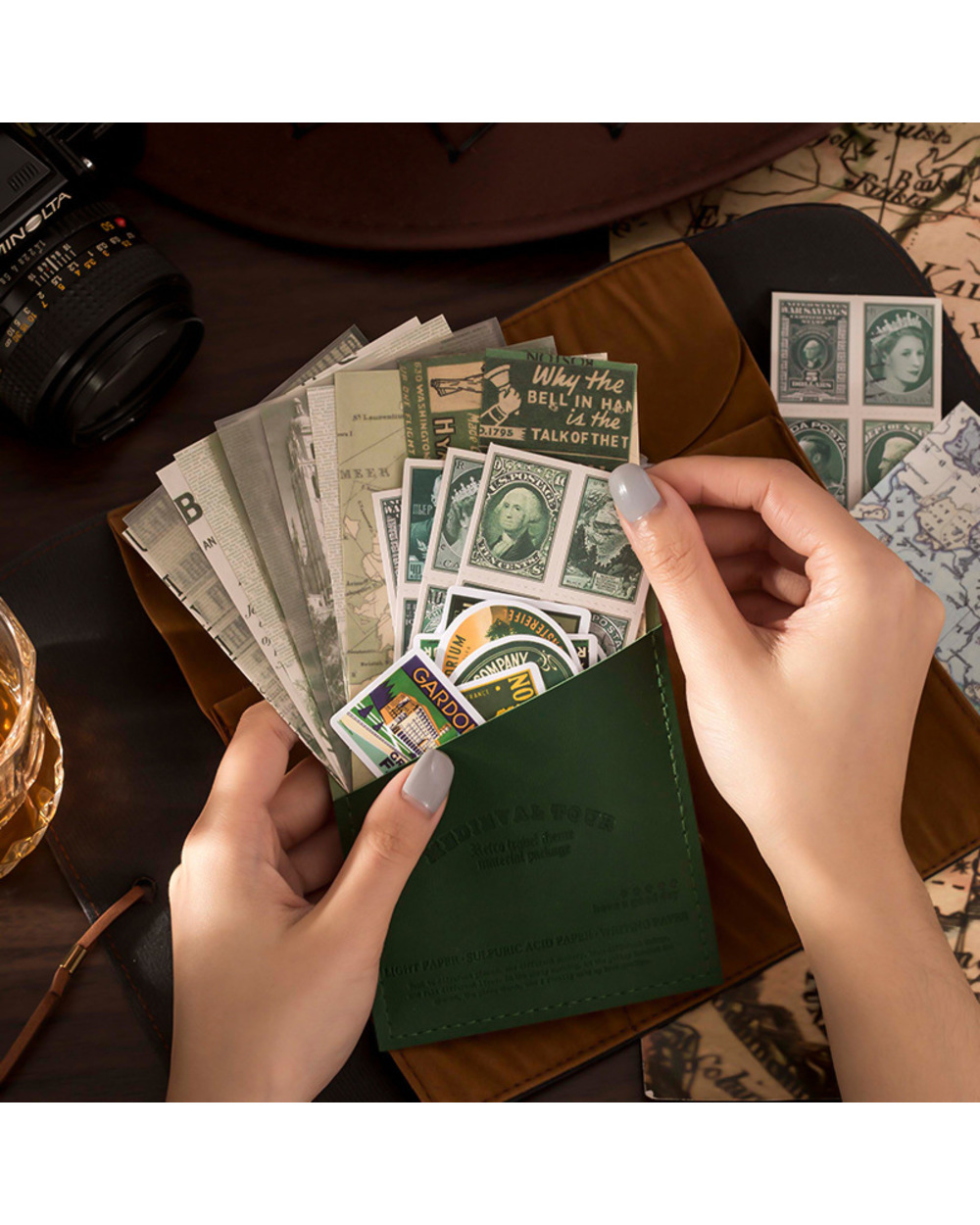 30 Pcs Vintage Medieval Tour Scrapbooking Material Paper And Sticker Set With Leather Pack For Diy Crafts Journaling Su front-1