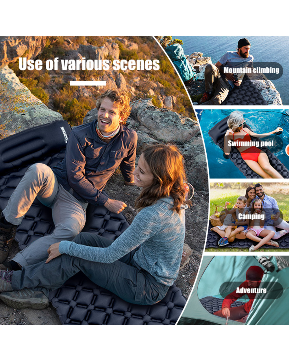 PACOONE Outdoor Camping Sleeping Pad Inflatable Mattress with Pillows Ultralight Air Mat Built-in Inflator Pump Travel front-5