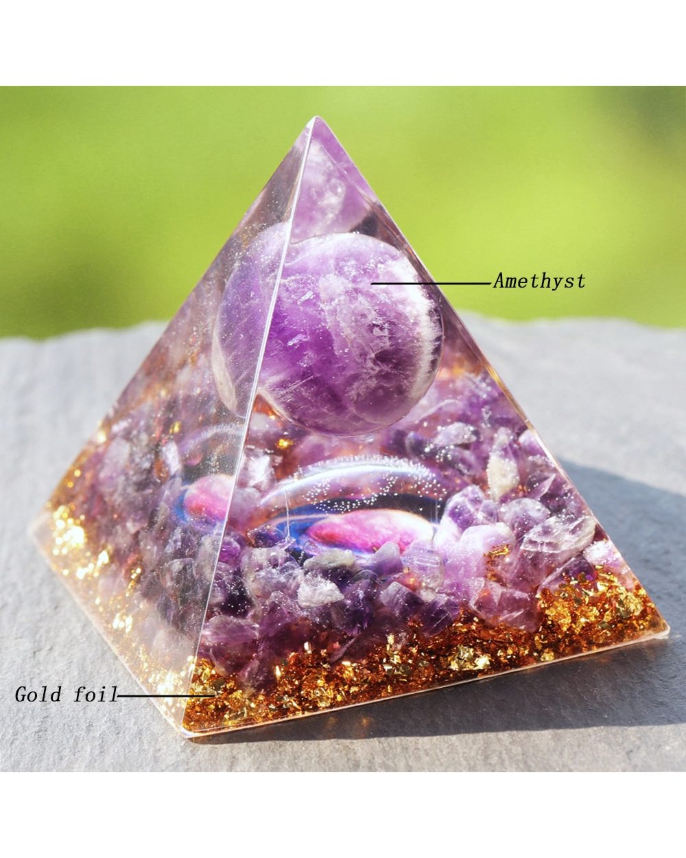 Natural Amethyst Sphere Orgone Pyramid Orgonite Energy Glow In The Dark Pyramid Prevent Radiation Cosmic Energy front-5