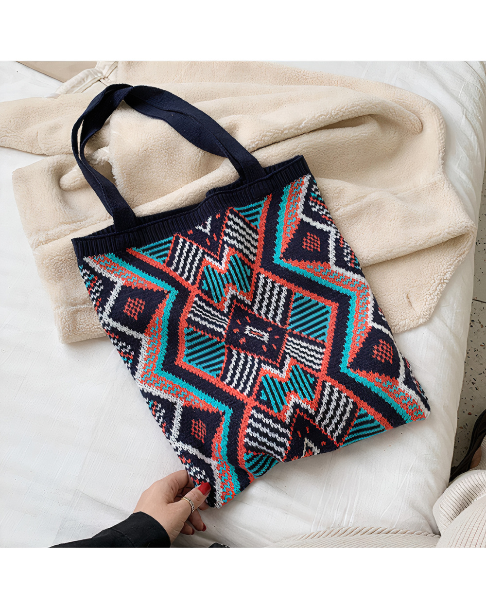 Tote Bag Lady Knitting Gypsy Bohemian Boho Chic Aztec VG06 front-0