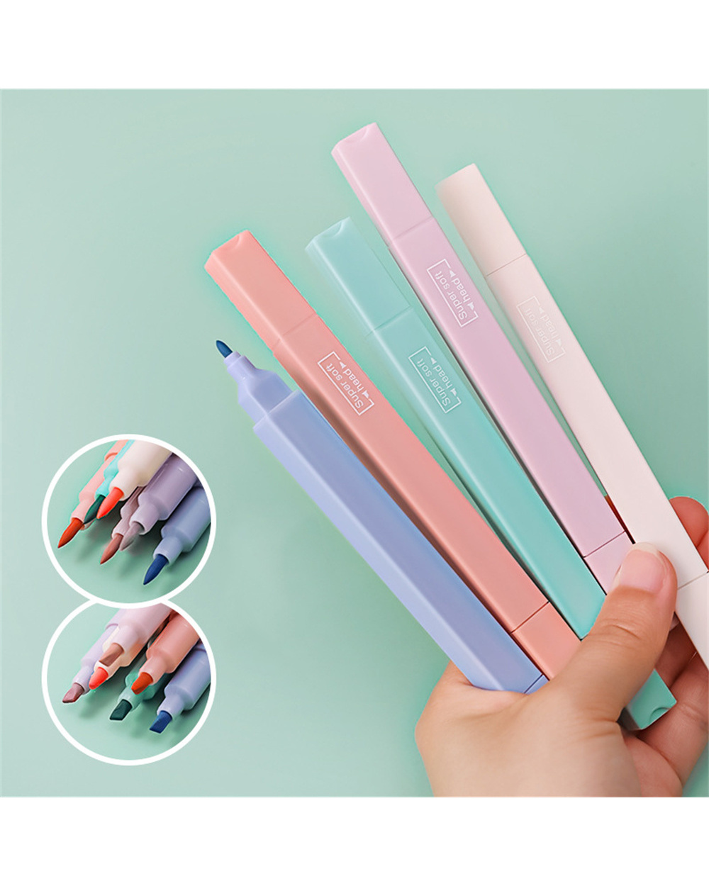 2022 New 6Pcs Double Tip Highlighter Pens Kawaii Candy Color Manga Markers Midliner Pastel Highlighter Set Stationery R front-1