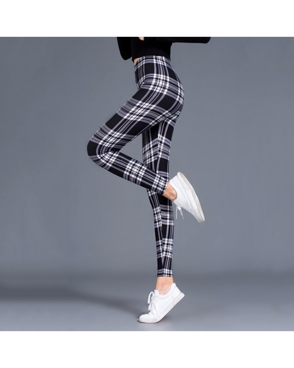Scottish Plaid Leggings Pants For Women - Casual High Waist front-4