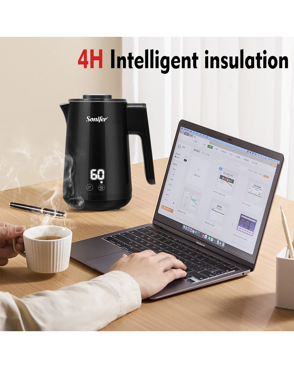 Travel Electric Kettle Tea Coffee 0.8L With Temperature Control Keep-Warm Function Appliances Kitchen Smart Kettle Pot front-4