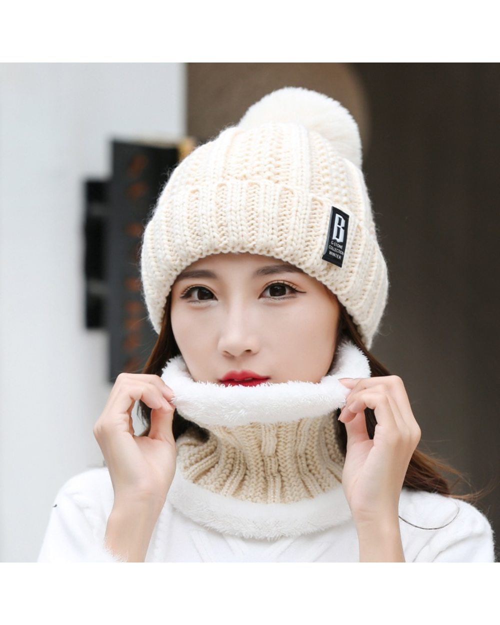 Winter Hat Womens Beanie Hats Thick Warm Skullies Winter Knitted Women Hat Letter Bonnet Beanie Cap Outdoor Riding Hat front-0