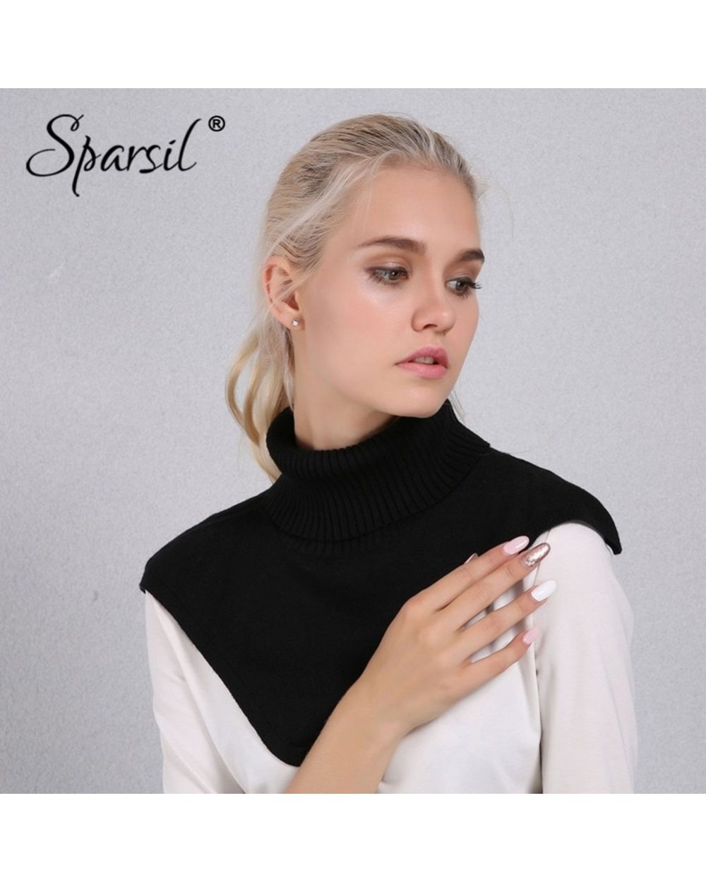 Sparsil Women Winter Turtleneck Knitted Ring Scarf Irregular Design Cap Collar Autumn Knitting Pullover Warm Soft Scarv front-2
