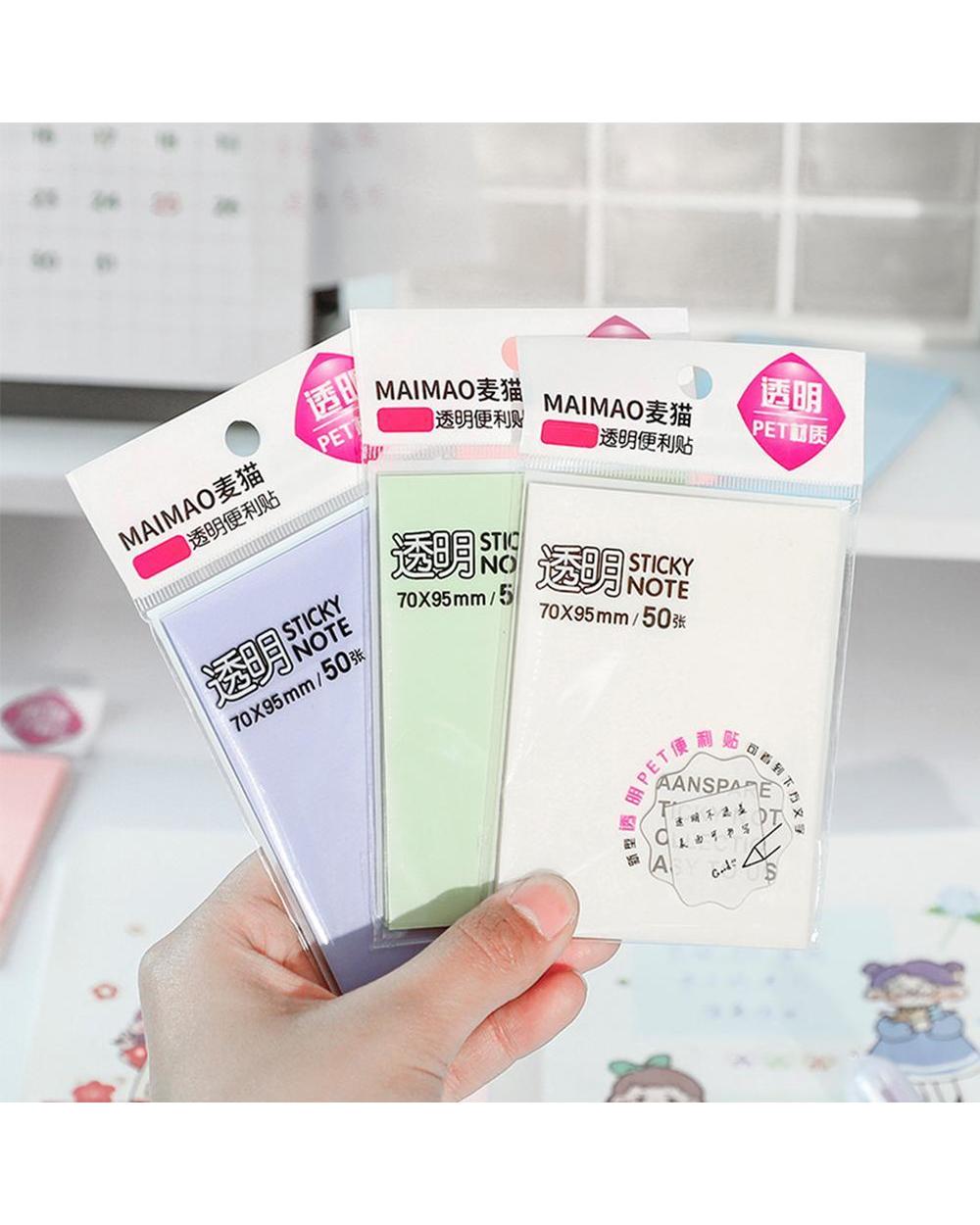 50 Sheets/Set Waterproof Pet Transparent Memo Sticky Note Paper Daily To Do It Memo Pad School Office Supplies Sticky N front-3