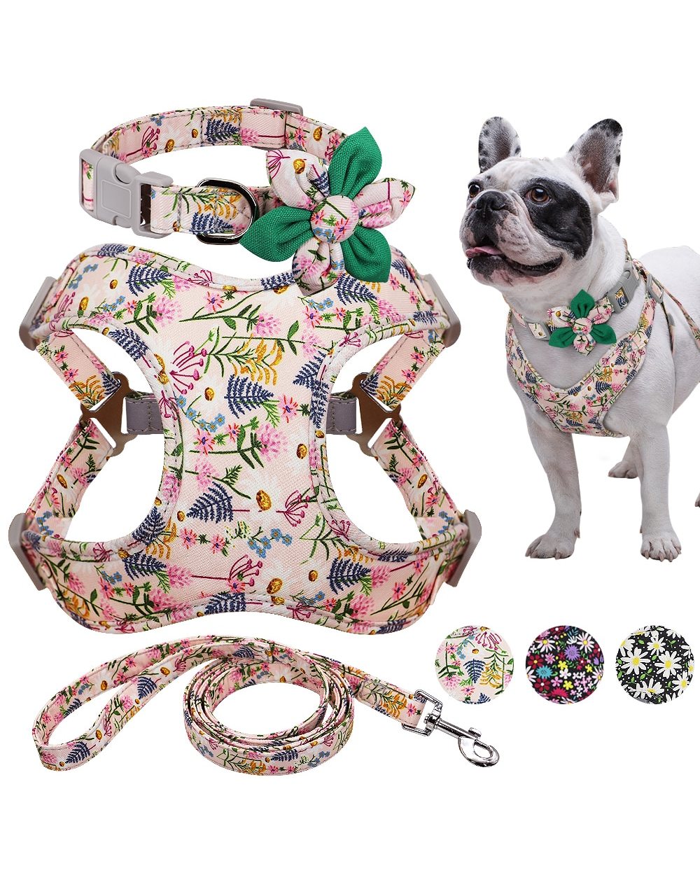 French Bulldog Harness Leash And Collar Set Printed No Pull Dog Harness Vest Leash Collar Set For Small Large Dogs front-0