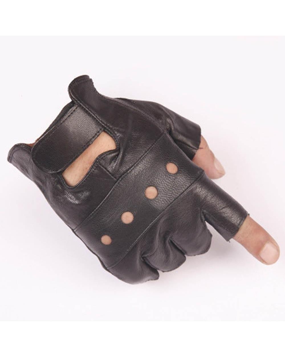 Men Slip-Resistant Leather Moto Fingerless Gloves Half Finger High Quality Hip-Hop Mittens Driving Training Fitness Glo front-3