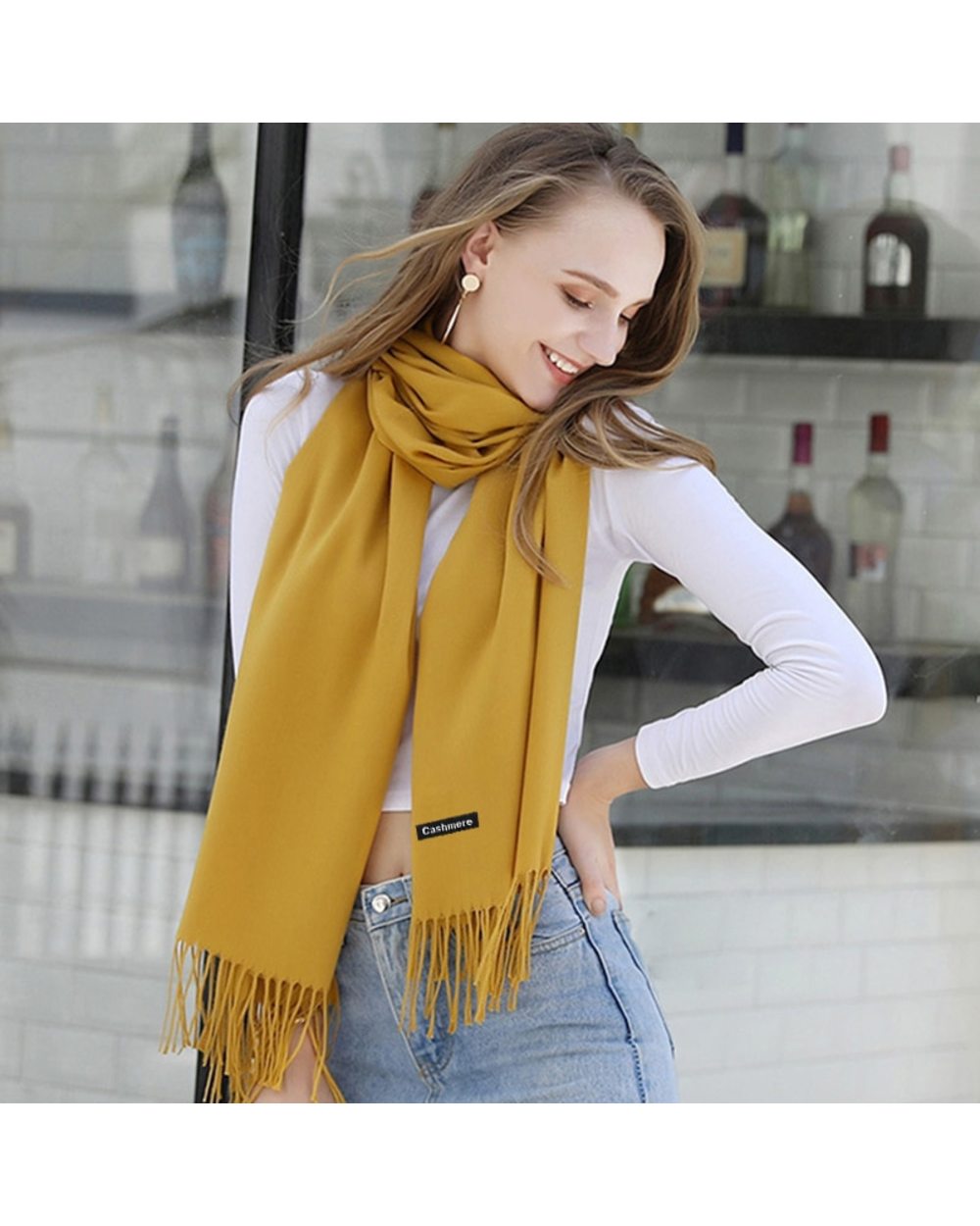 2022 Winter Cashmere Women Scarf Female Luxury Brand Scarves Lady Tassel Bandana Women Solid Shawl Wraps Foulard Tippet front-1