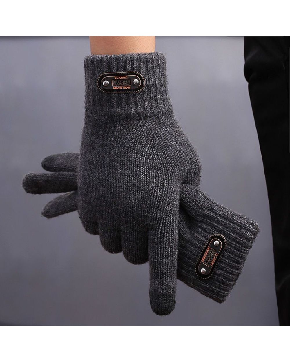 Autumn Winter Men Knitted Gloves Touch Screen High Quality Wool Solid Color Gloves Men Mitten front-0