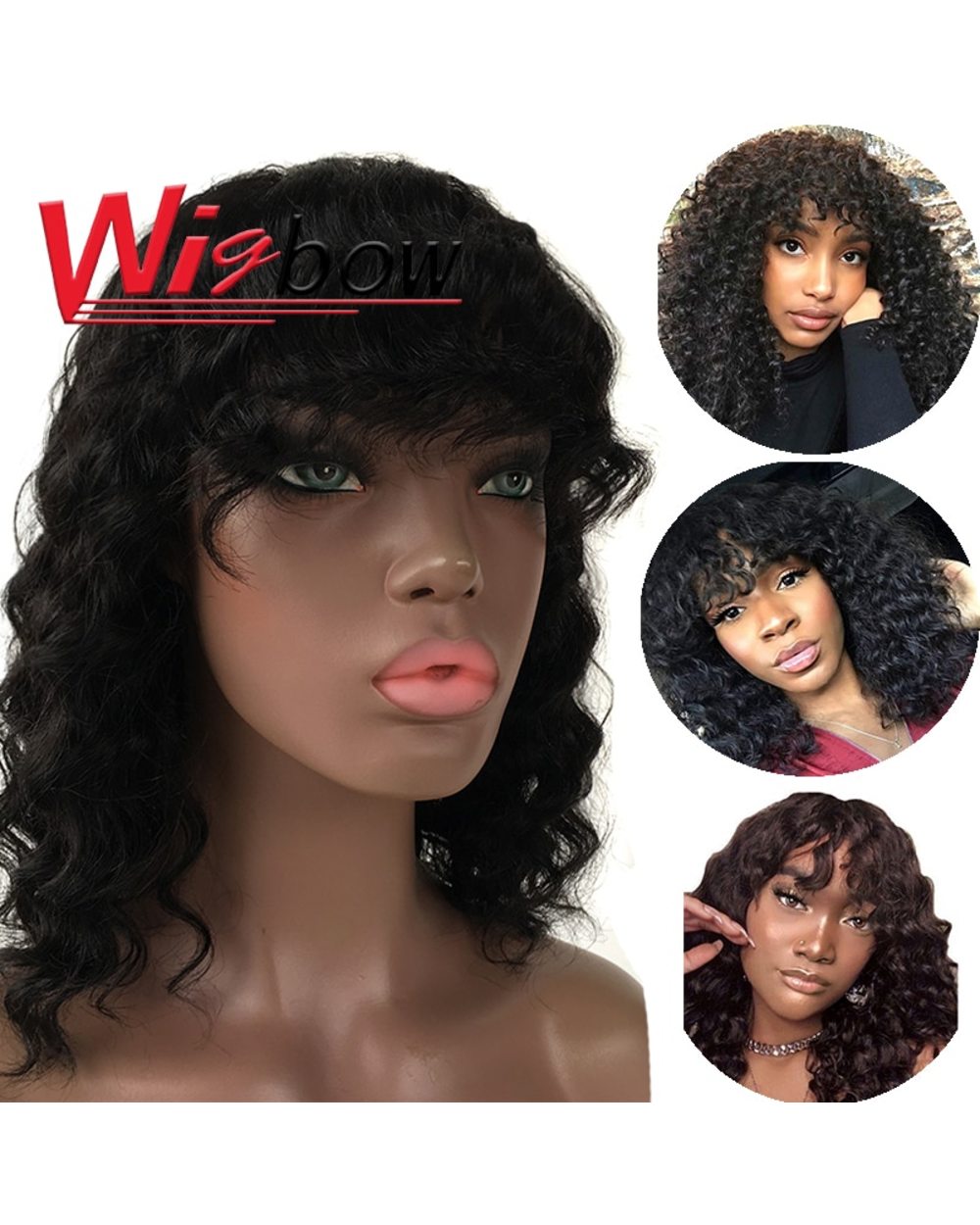 Curly Human Hair Wig Brazilian Hair Wig With Bangs Highlight Ombre Human Hair Wig T1B 30 Wigs For Women Machine Made front-2