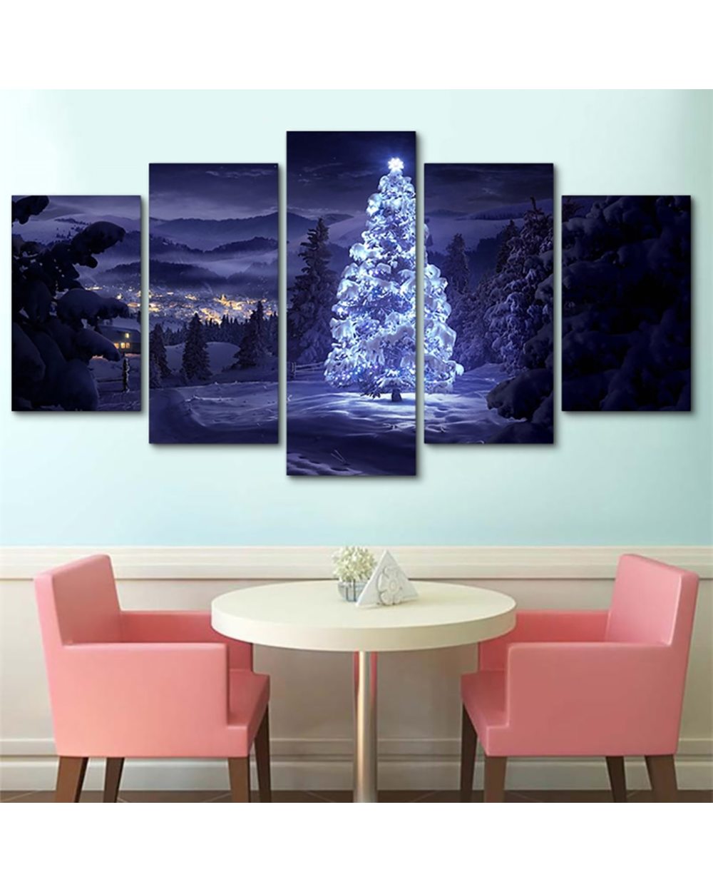 Glittering Christmas Tree Modern Picture Print Christmas 5 Panel Canvas Art Wall Decor front-2
