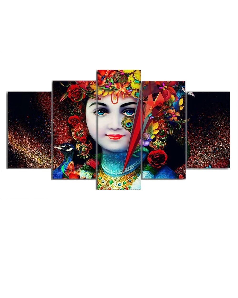 East Indian Hindu God Radha Krishna Hinduism Picture Print Religion 5 Panel Canvas Art Wall Decor front-2