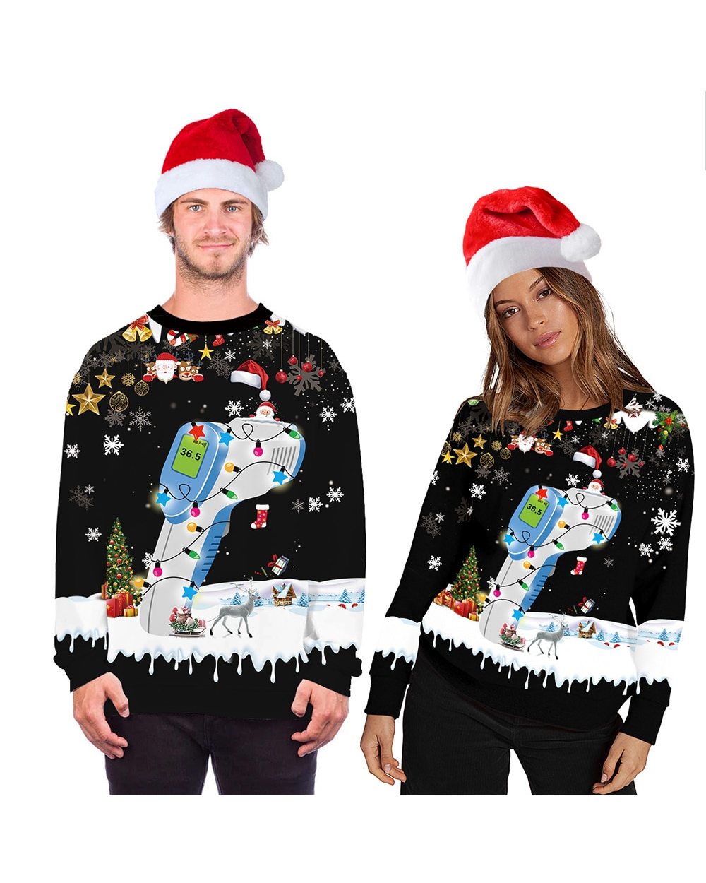 Unisex Christmas Costume Christmas Cute Animal 3d Round Neck Hair Fashion Long-sleeved Sweater Hooded Sweater front-1