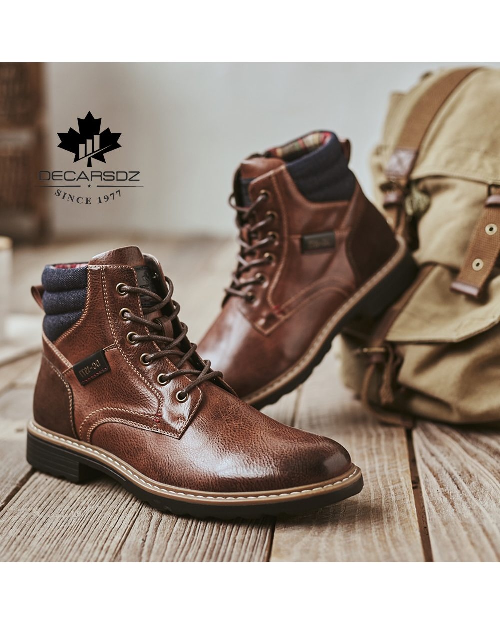 DECARSDZ Men Boots High Quality Leather Men's Boots Autumn Fashion Shoes Man Durable outsole Men Casual Boots front-1