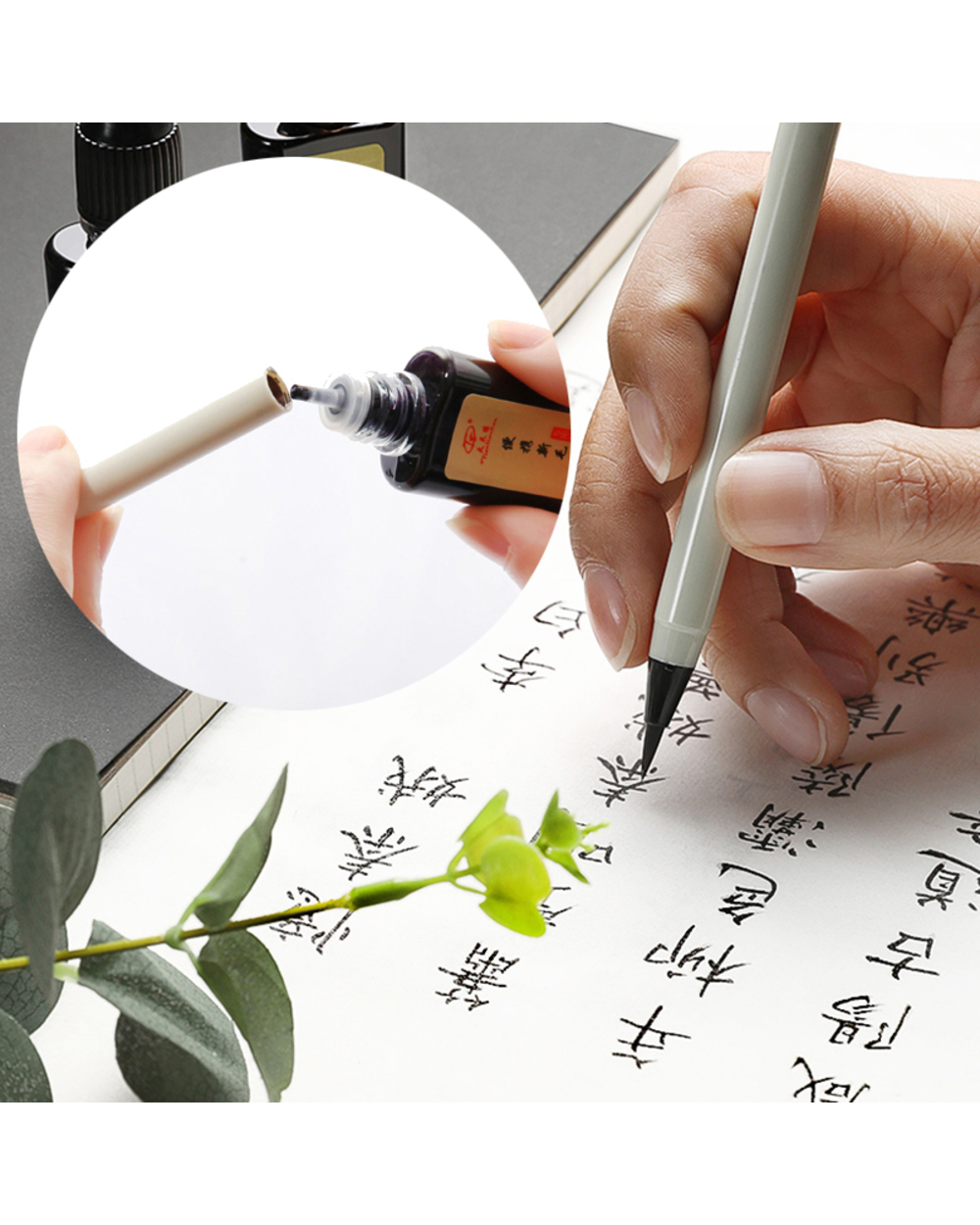 2 Pcs Multifunction Brush Pen Calligraphy Pen Markers Art Writing Office School Supplies Stationery Student Hook Line P front-0