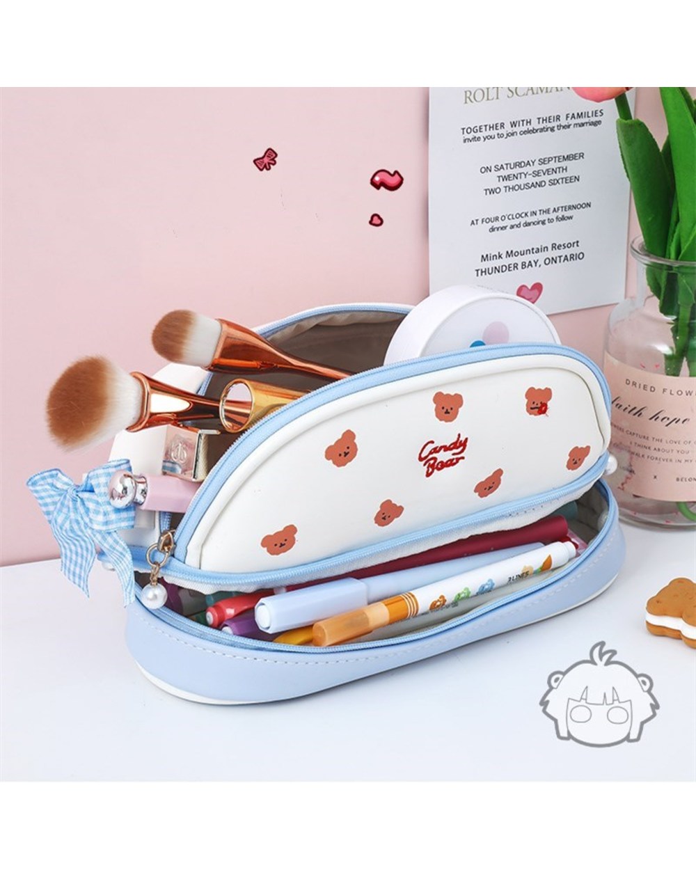Cherry Pu Cute Pencil Case School Stationery Storage Bag Leather Cosmetic Bag Big Pen Case Gifts For Girl Pen Bag Kawai front-2