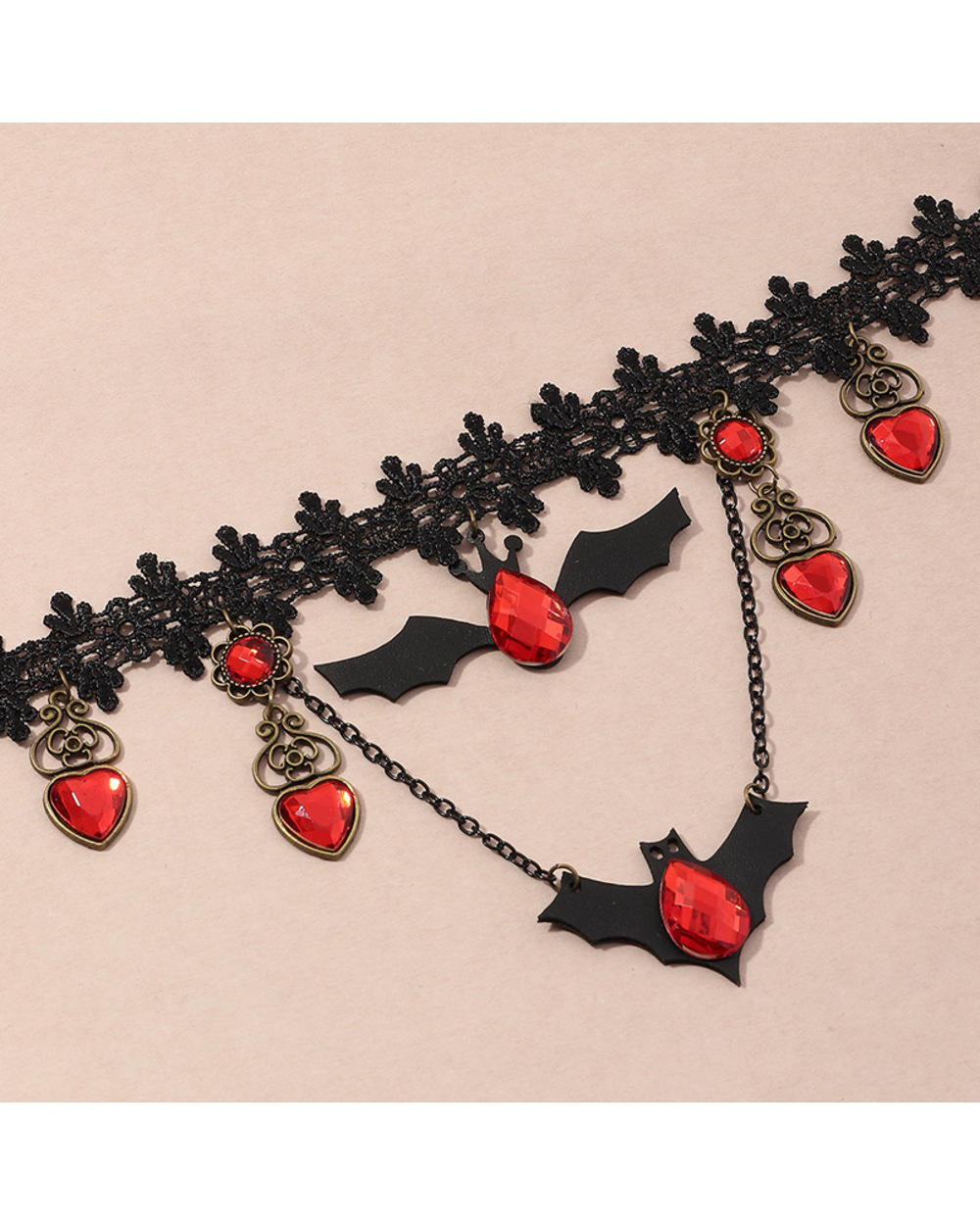Gothic Jewelry Red Bat Halloween Necklace for Women front-4