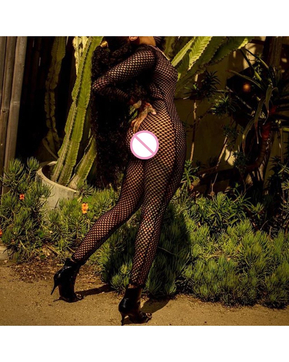 BKLD Sheer Mesh Jumpsuit Women Sexy Long Sleeve Skinny Rompers Womens Jumpsuit Night Club Outfits Black Fishnet Long Pan front-3