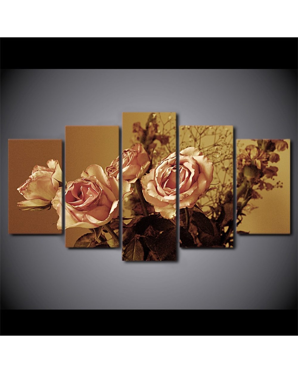Retro Drying Rose Flower Picture Print Abstract 5 Panel Canvas Art Wall Decor front-0
