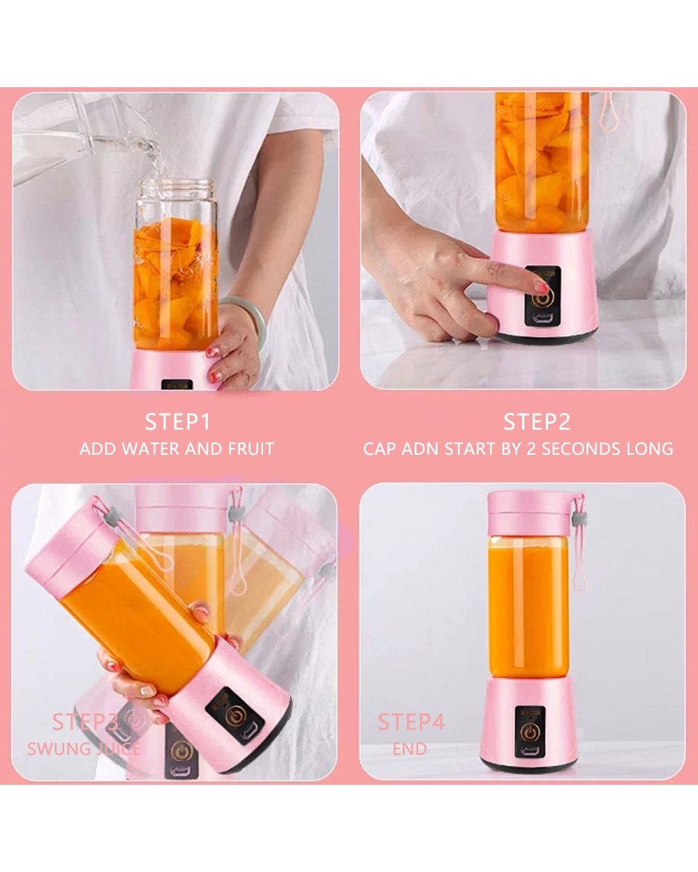Portable Blender With Usb Rechargeable Mini Fruit Juice Mixer Personal Blender For Smoothies And Shakes Fruit Juice Mil front-4