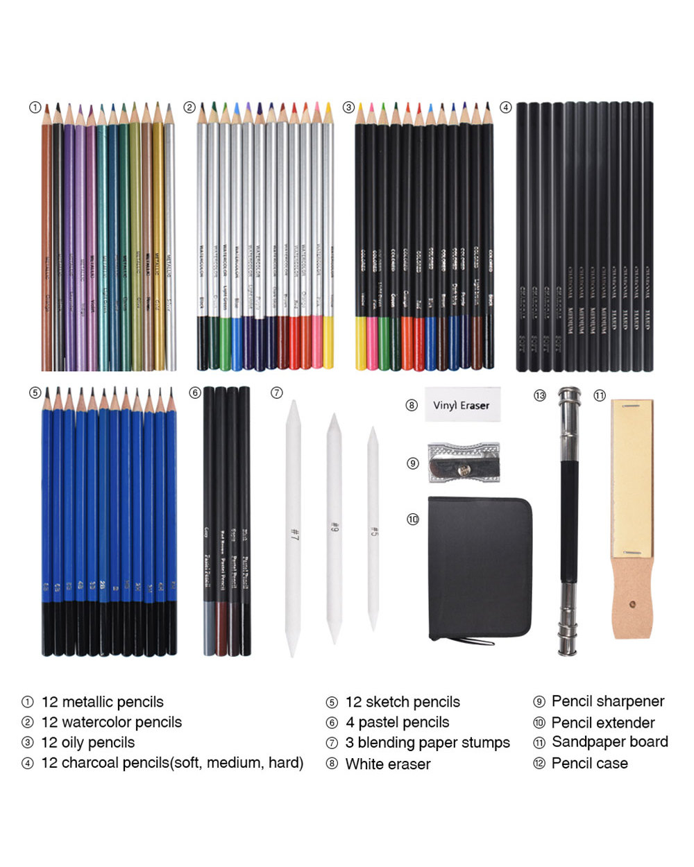 72Pcs/Set Drawing Pencils Set Sketch Colored Pencils Painting Set Watercolor Metallic Complete Artist Kit Drawing Art S front-4