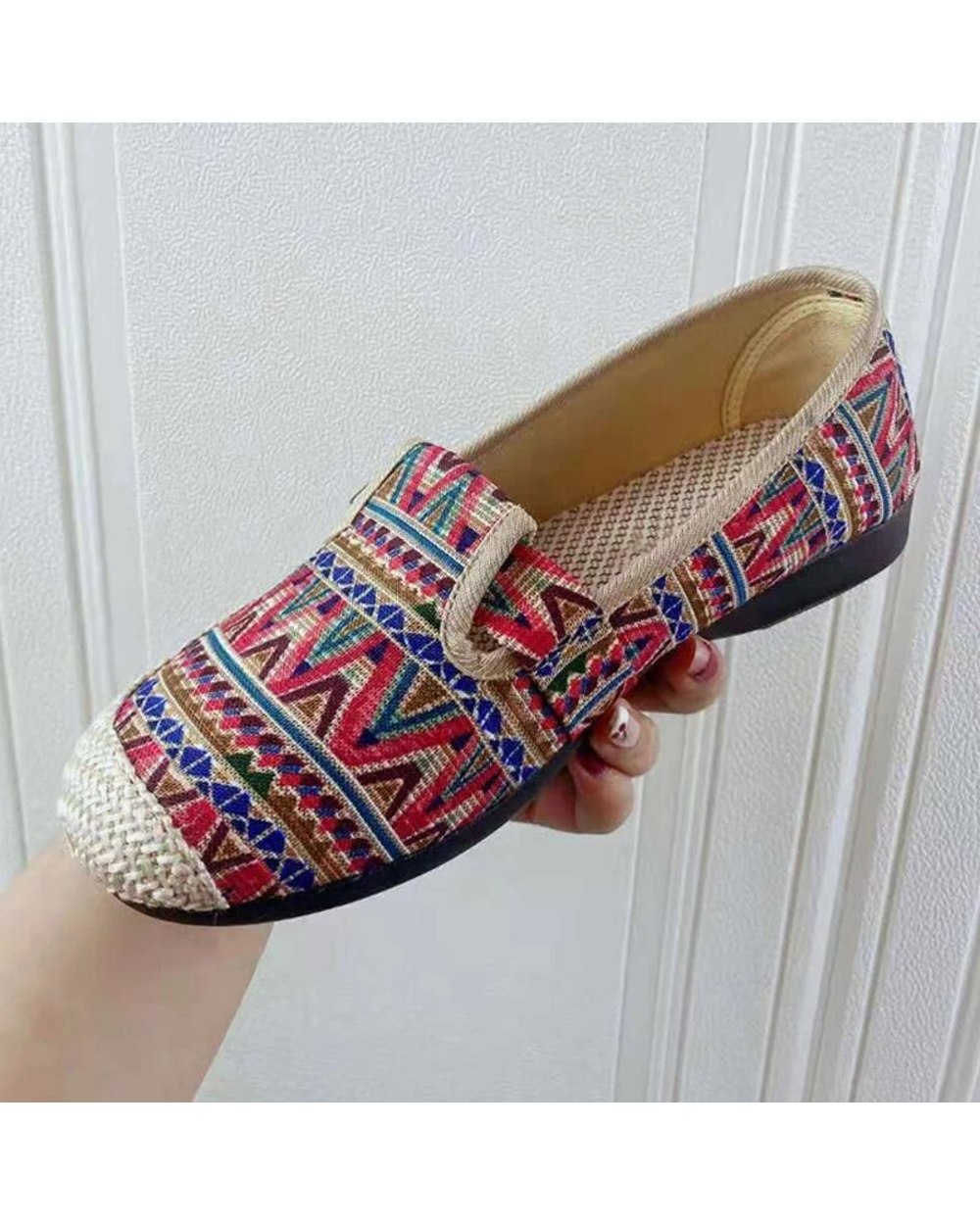 Women's Vintage Moccasins Flat Ladies Slip On Hemp Shallow Loafers Female Native Plus Size front-5