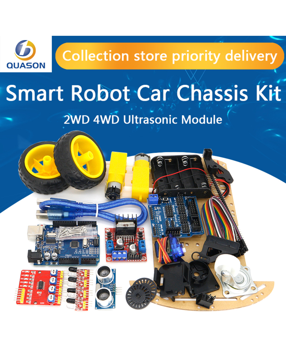 New Avoidance Tracking Motor Smart Robot Car Chassis Kit Speed Encoder Battery Box 2Wd 4Wd Ultrasonic Module For Arduin front-0