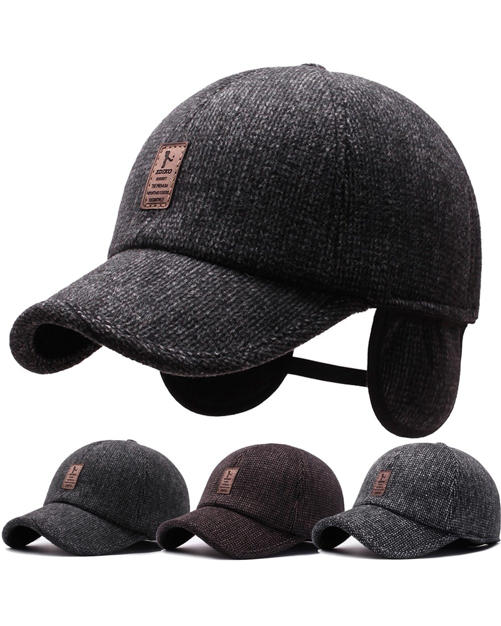 Retro Wool Winter Hats For Men Ear Cover Cap Sport Golf Baseball Caps Snapback Women Casquette Dad Hat Caps Gorras Earf front-0
