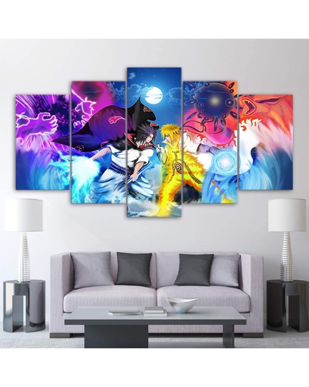 Anime Poster Ninja Fight Picture Print Anime 5 Panel Canvas Art Wall Decor front-0