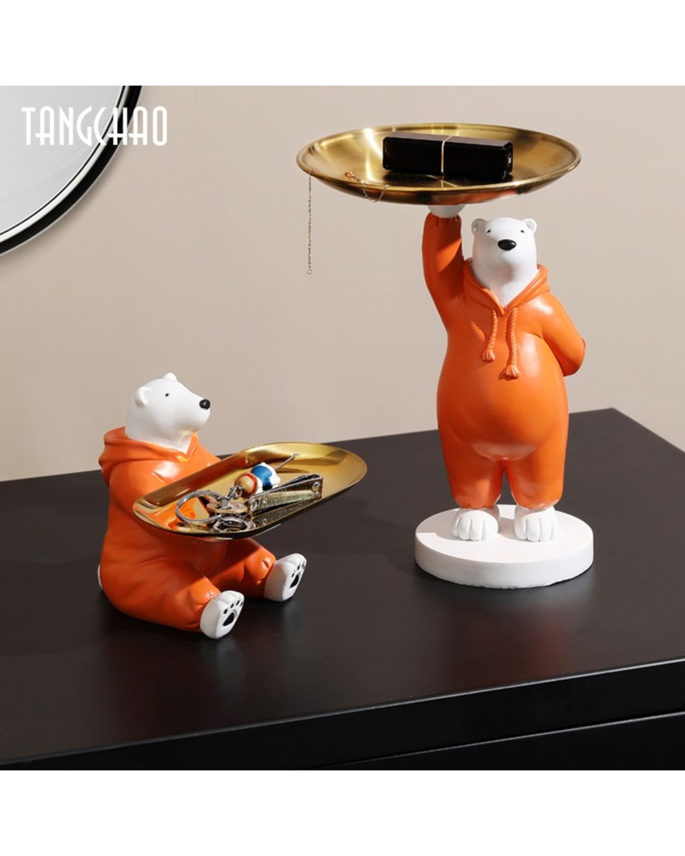 Bear Figurine Creative Home Decor Tray Storage Box Resin Art Sculpture Figurines For Interior Home Decoration Gift front-4