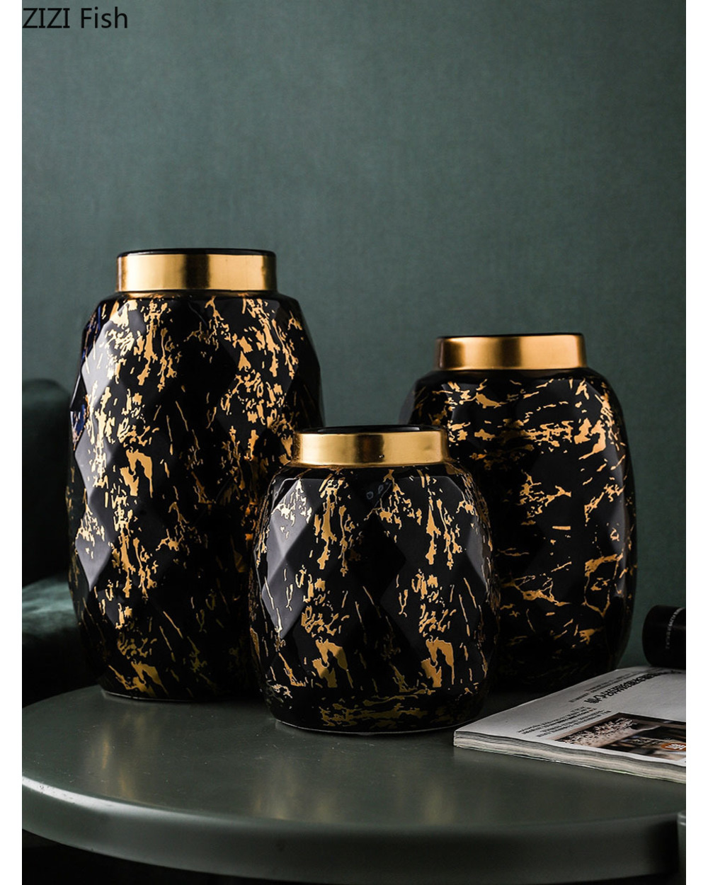 European Gilded Ceramic Vase Marble Pattern Countertop Living Room Furnishings Flower Arrangement Fresh Flowers Hydropo front-4