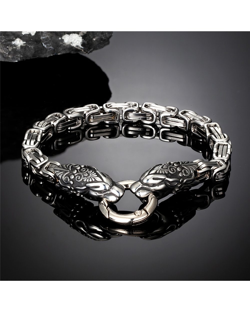 Viking Dragon Head Bracelets Men Gold Stainless Steel King Chain Jewelry Gift front-1