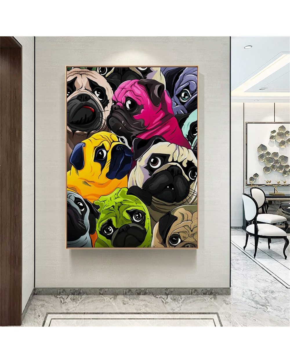 Cute Pugs Graffiti Art Watercolor Animals Prints on Canvas Wall Art Dogs Decorative Paintings for Home Decor front-3