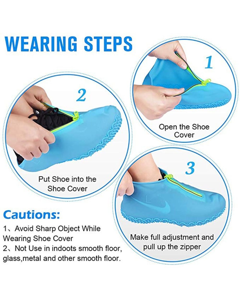 Women And Men Rubber Shoes Cover Zippers Unisex Reusable Waterproof Shoes Covers White Non Slip Silicone Rain front-3