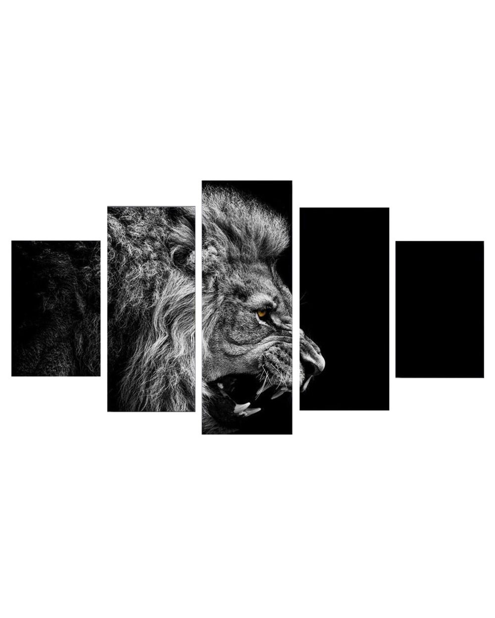 Animal Ferocious Lion Nordic Style Picture Print Animal 5 Panel Canvas Art Wall Decor front-1
