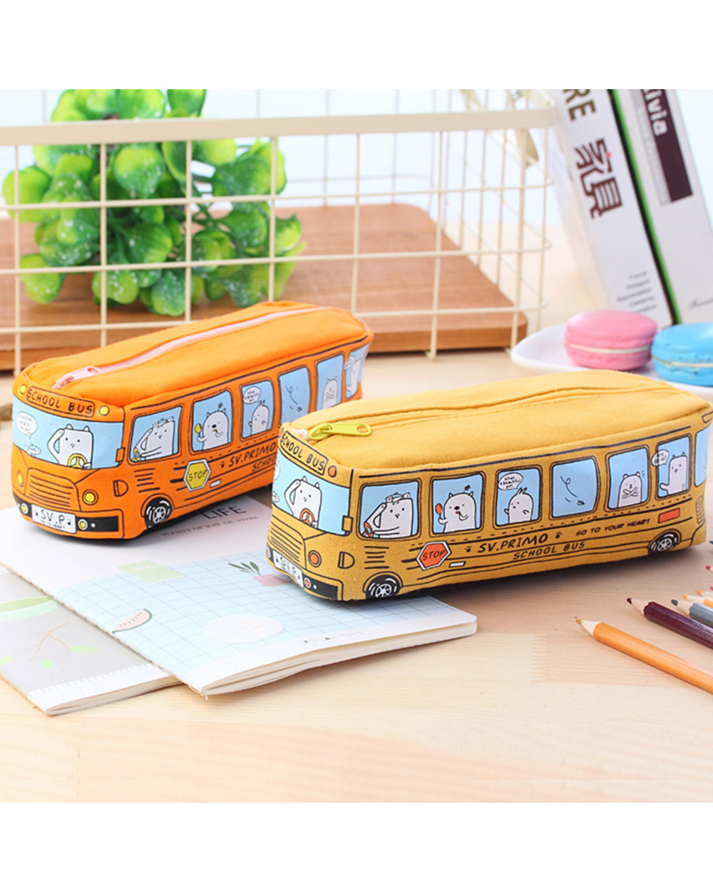 1Pcs Creative Large Capacity Canvas Bus Pencil Case School Supplies Pencil Bags Girl Boys Stationery Pen Bag Kawaii St front-3